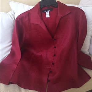 Jones New York SILK Burgundy Collar Blouse Top 18